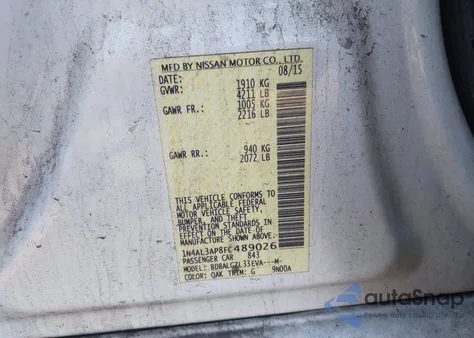 2015 Nissan Altima 2.5 S из США, поврежденный, VIN 1N4AL3AP8FC489026